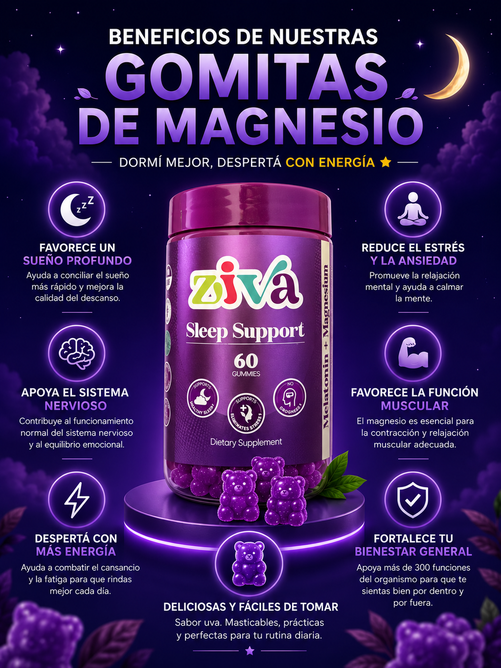 GOMITAS PARA DORMIR | MELATONINA + CITRATO DE MAGNESIO