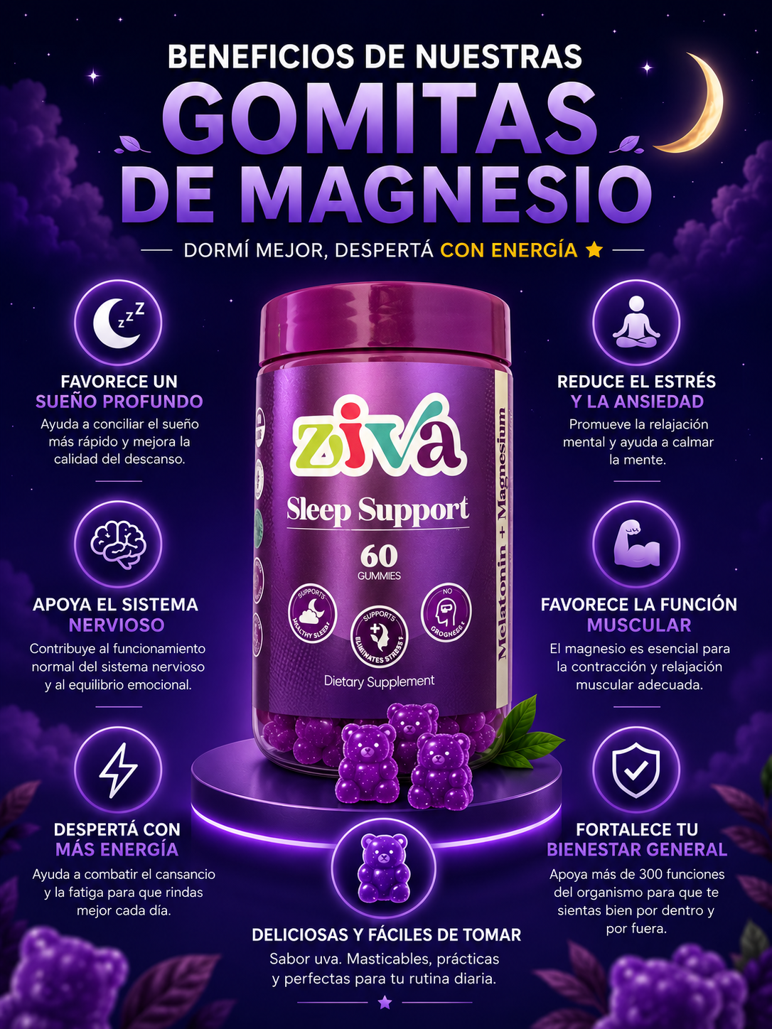 GOMITAS PARA DORMIR | MELATONINA + CITRATO DE MAGNESIO